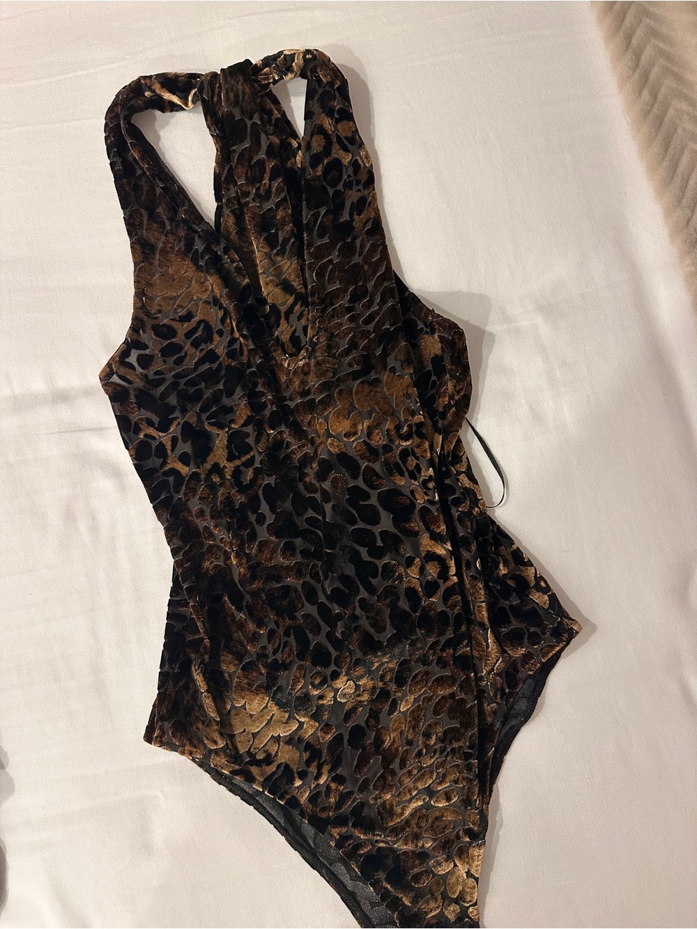 Zara Brown and Black Velvet Leopard-Print One-Piece Bodysuit